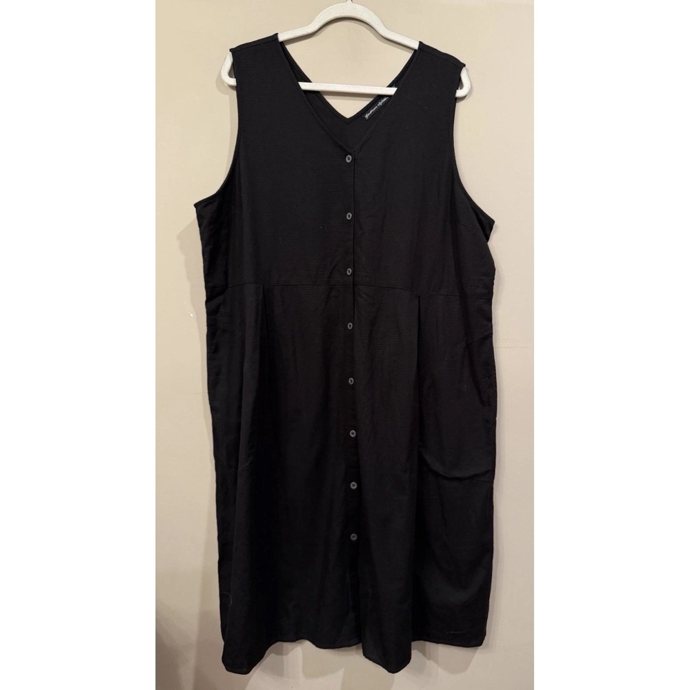 Gundrun Sjoden Black V Neck Button Down Dress XL Organic Cotton Lagenlook